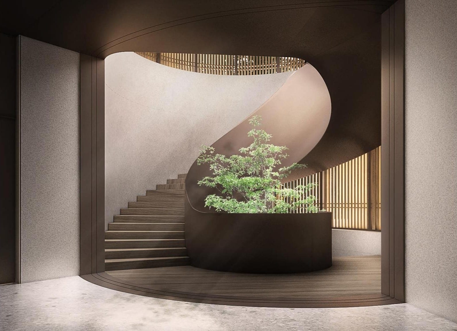 Spiral staircase around a tree