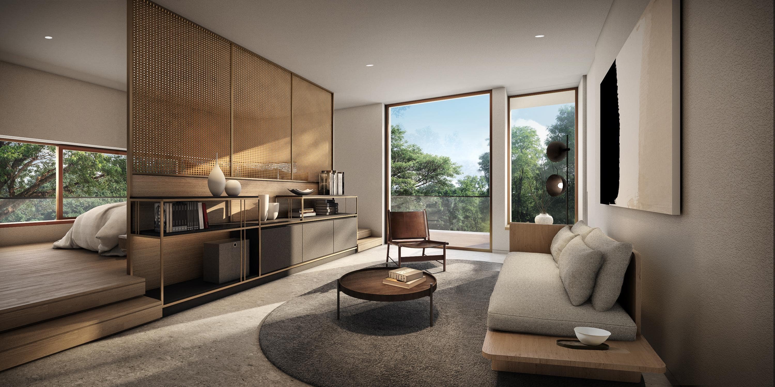 Minimalist bedroom and sitting area